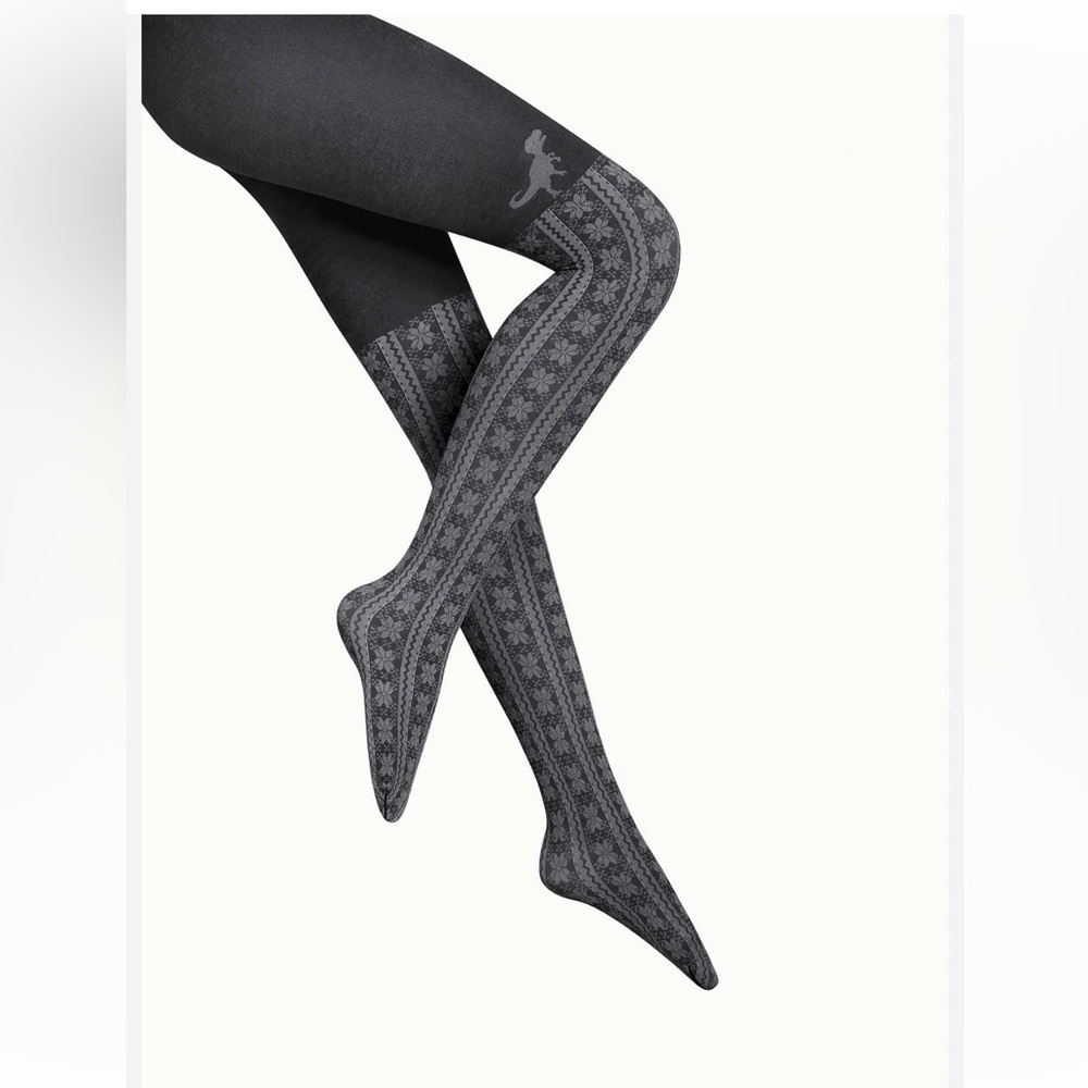 NWT Wolford black/gray cotton winter tights - size S - Luxury Austrian Hosiery